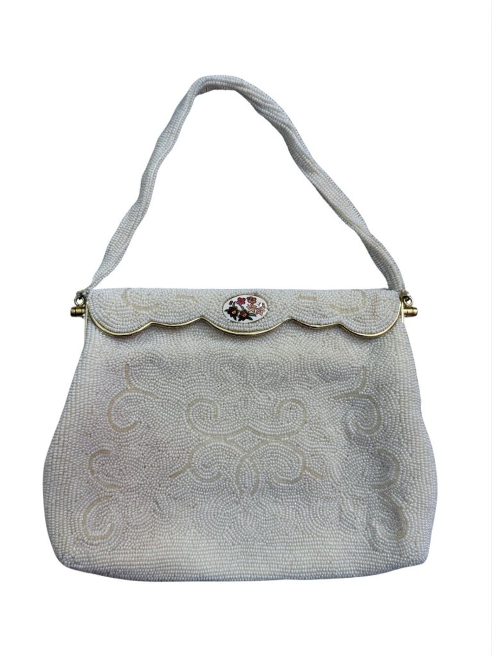 Vintage David's 1940s Beaded White Handle Bag GUC